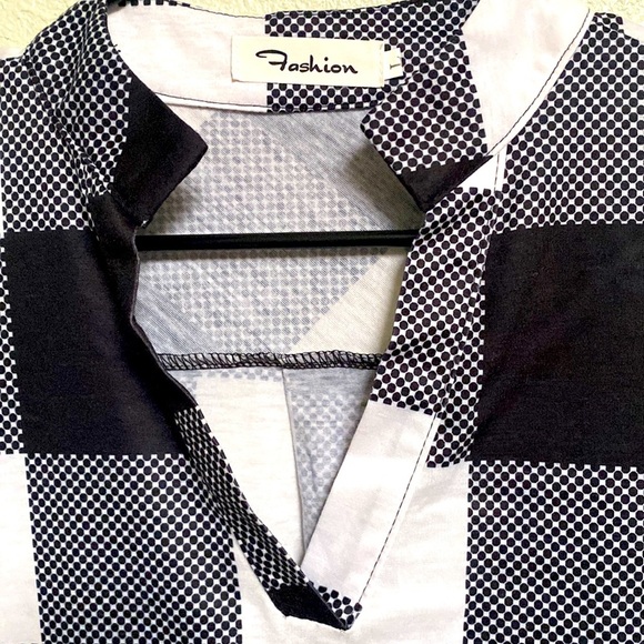 Fashion Plaid Split V-Neck Roll-Tab Tunic Size L - Picture 5 of 9